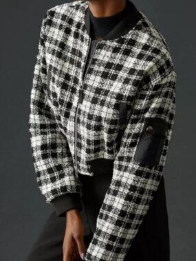NWT Maeve by Anthroplogie Black Motif Cropped Bomber Jacket